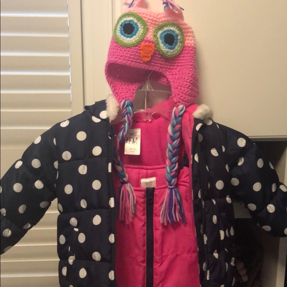 Girls snow bibs, coat and hat